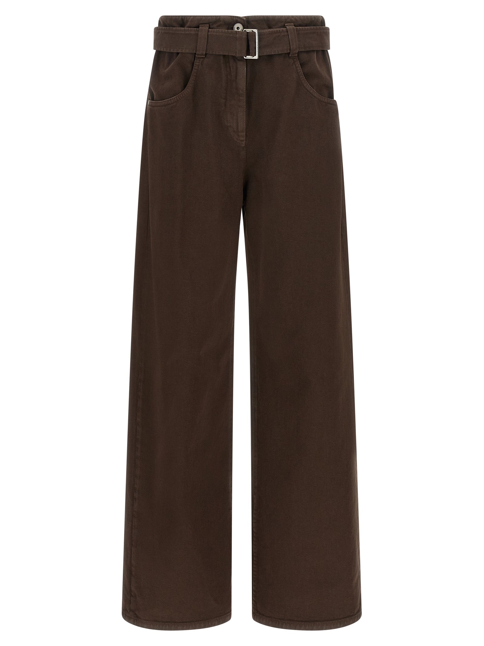 Jeans by Brunello Cucinelli for women in denim cotton brown features an sartorial wide and long with a high rise cut for a sartorial finish.