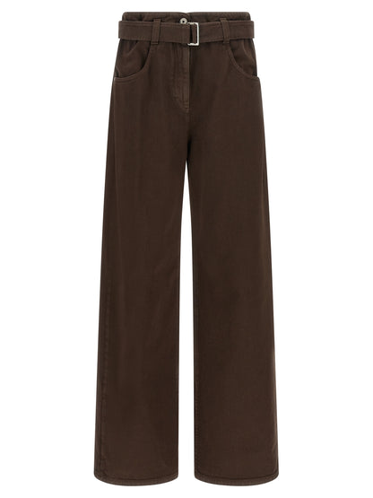 Jeans by Brunello Cucinelli for women in denim cotton brown features an sartorial wide and long with a high rise cut for a sartorial finish.