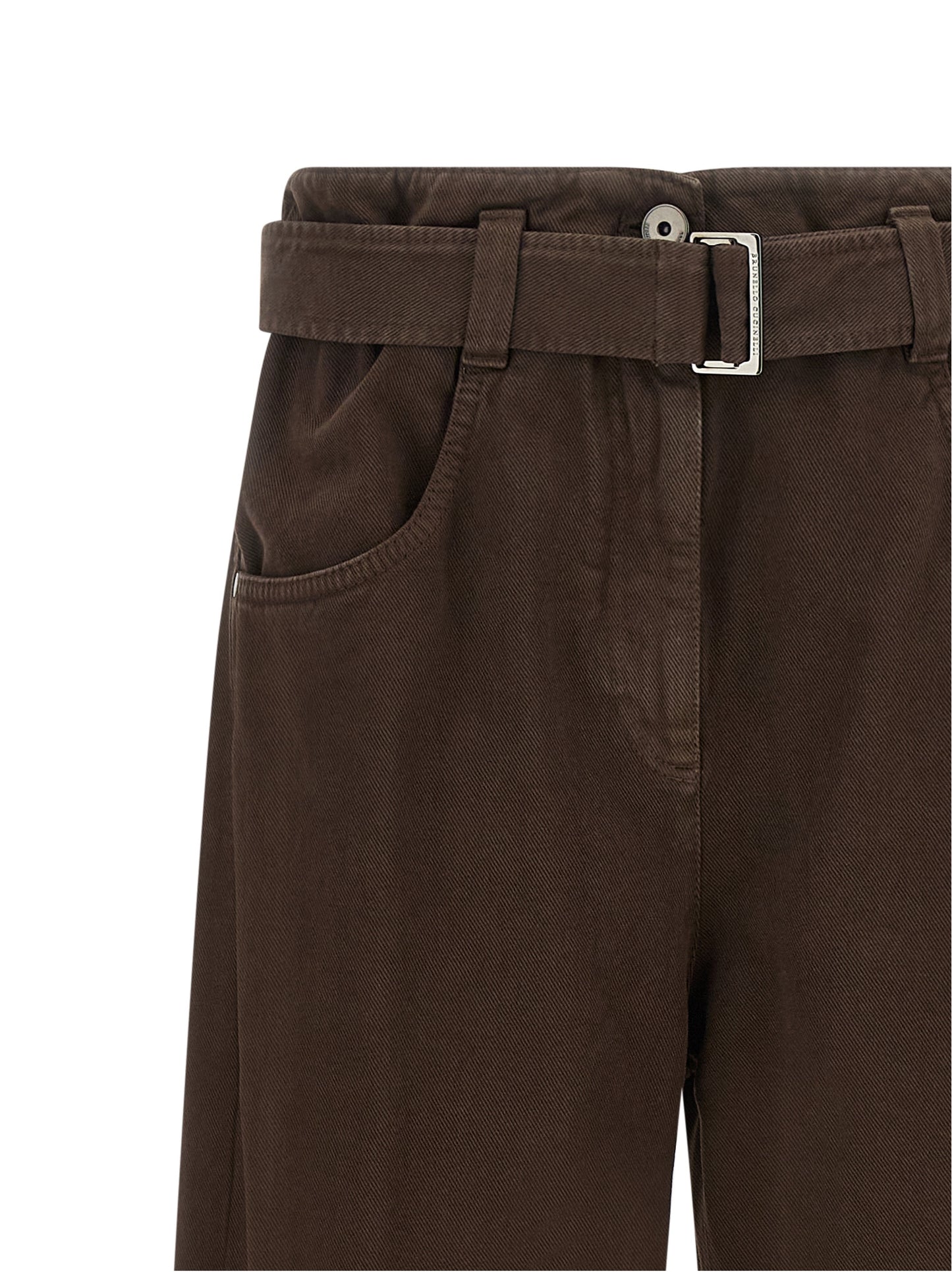 Jeans by Brunello Cucinelli for women in denim cotton brown features a polished silhouette with a polished wide, reaching a polished long and finished with a polished high rise.