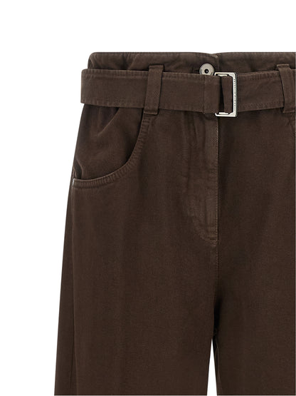 Jeans by Brunello Cucinelli for women in denim cotton brown features a polished silhouette with a polished wide, reaching a polished long and finished with a polished high rise.