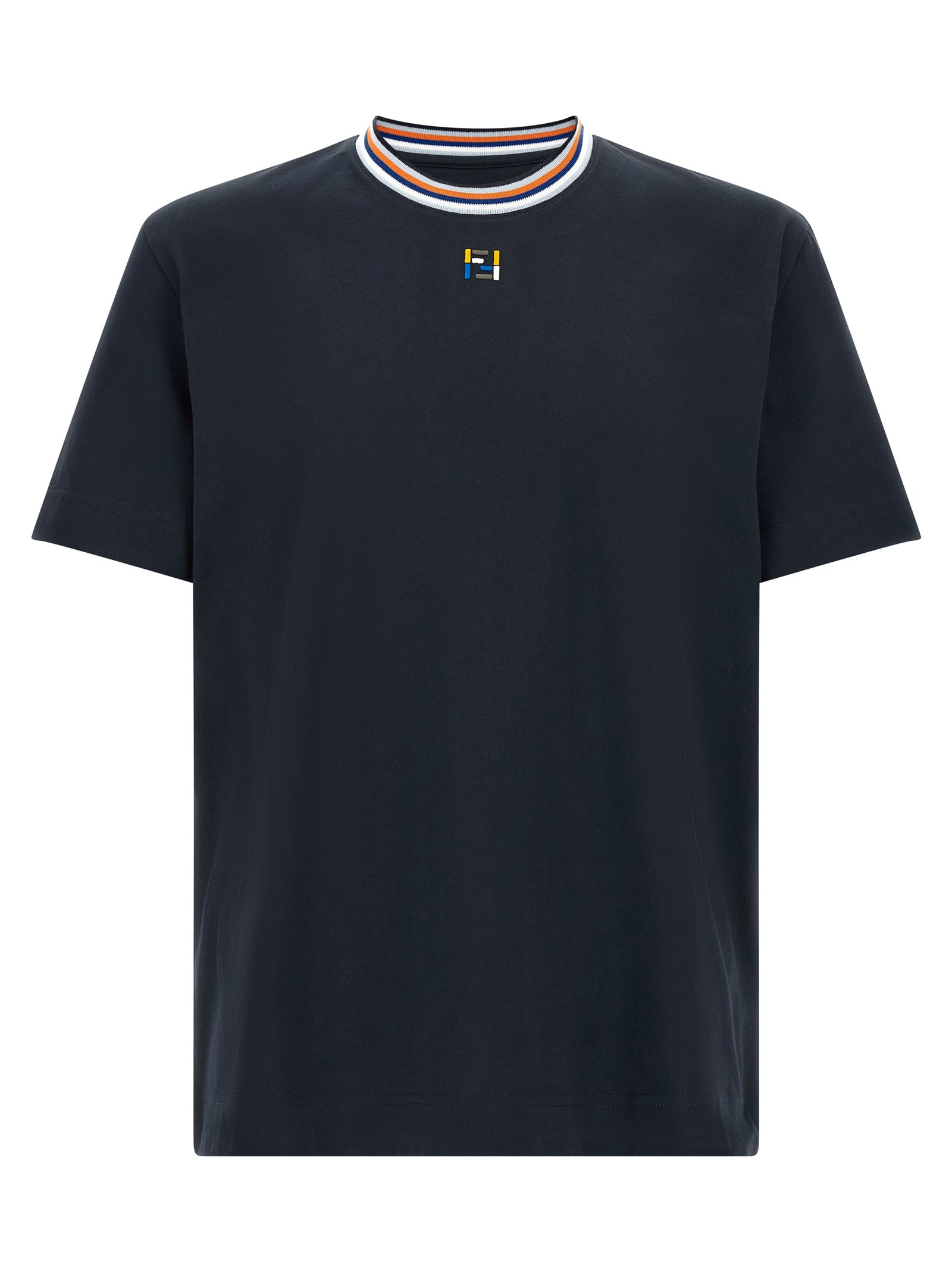 T-Shirt by Fendi for men in cotton dark-blue & striped showcases a dramatic silhouette, elegantly detailed with a dramatic and for a truly dramatic finish.
