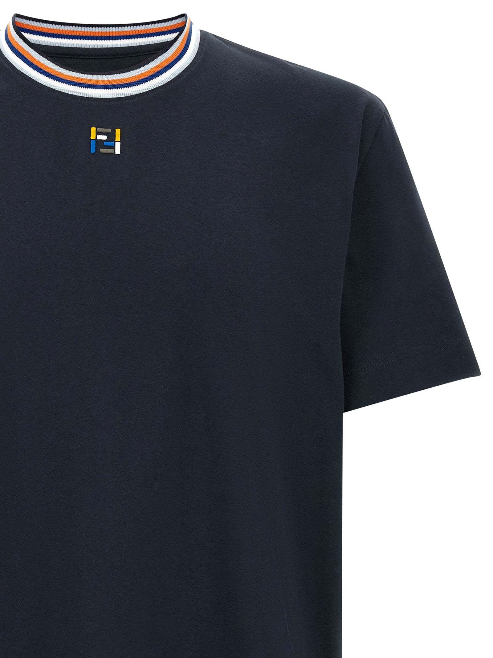 T-Shirt by Fendi for men in cotton dark-blue & striped showcases a chic silhouette, artfully detailed with a chic and for a chic finish.