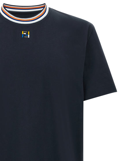 T-Shirt by Fendi for men in cotton dark-blue & striped showcases a chic silhouette, artfully detailed with a chic and for a chic finish.