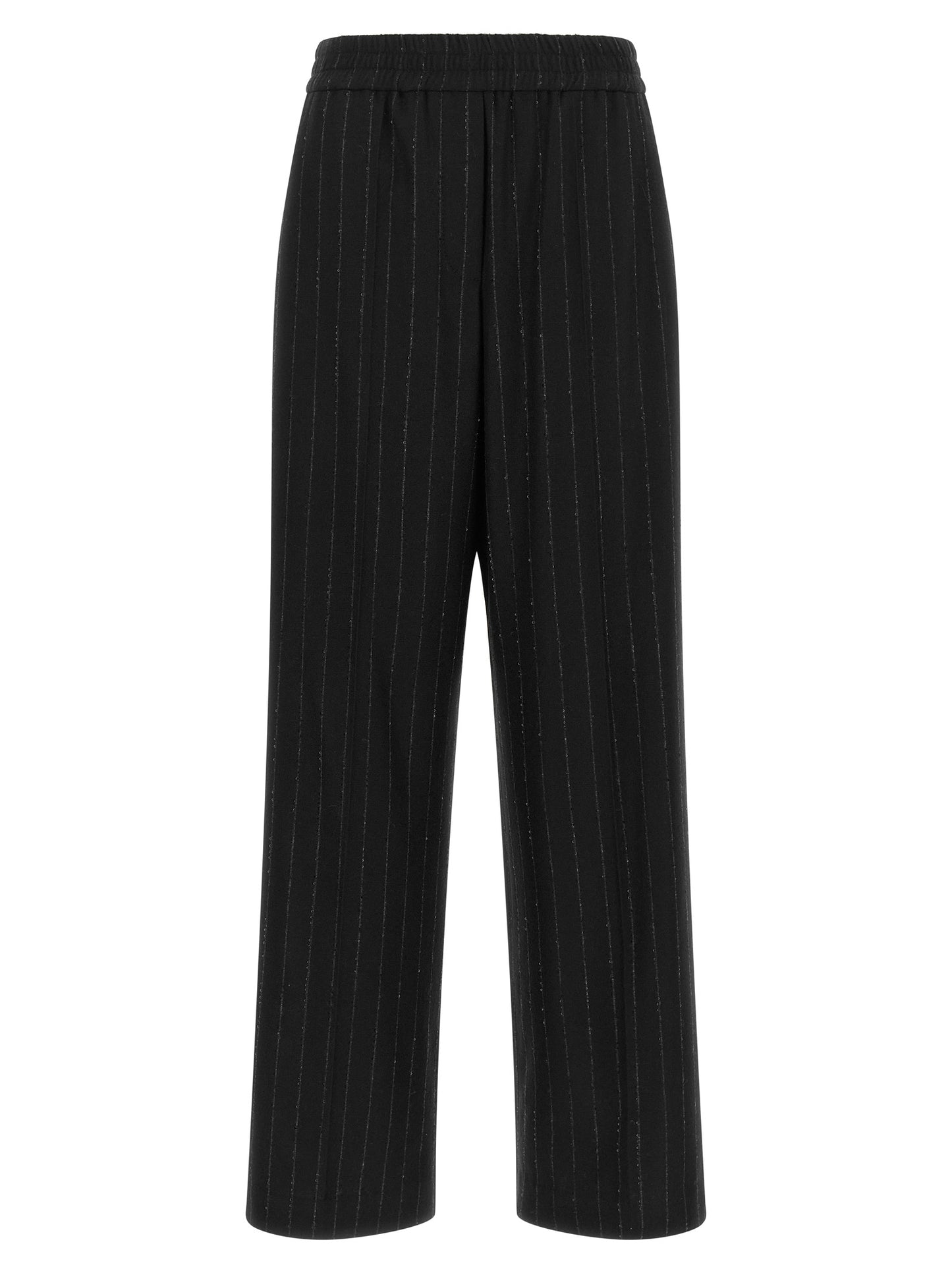 Brunello Cucinelli Women's Relaxed Fit Wide Virgin Cashmere Wool Viscose & Sequins Trousers - Blue Patterned Pinstripe