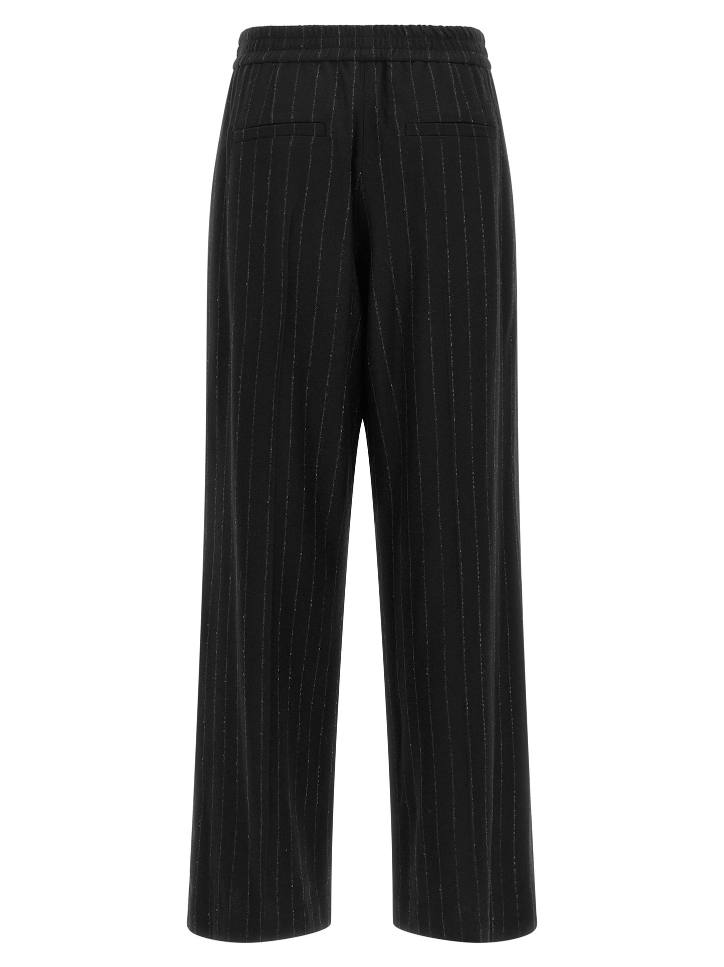 Brunello Cucinelli Women's Relaxed Fit Wide Virgin Cashmere Wool Viscose & Sequins Trousers - Blue Patterned Pinstripe