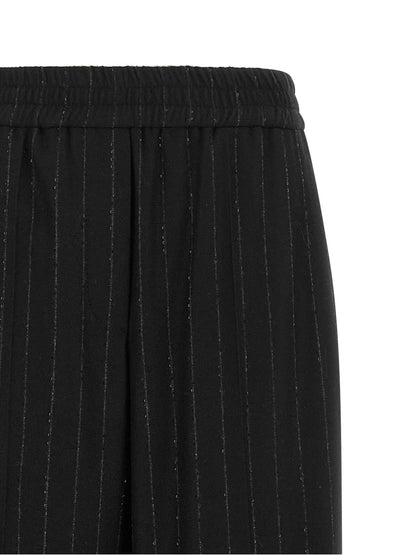 Brunello Cucinelli Women's Relaxed Fit Wide Virgin Cashmere Wool Viscose & Sequins Trousers - Blue Patterned Pinstripe