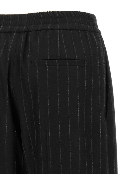 Brunello Cucinelli Women's Relaxed Fit Wide Virgin Cashmere Wool Viscose & Sequins Trousers - Blue Patterned Pinstripe