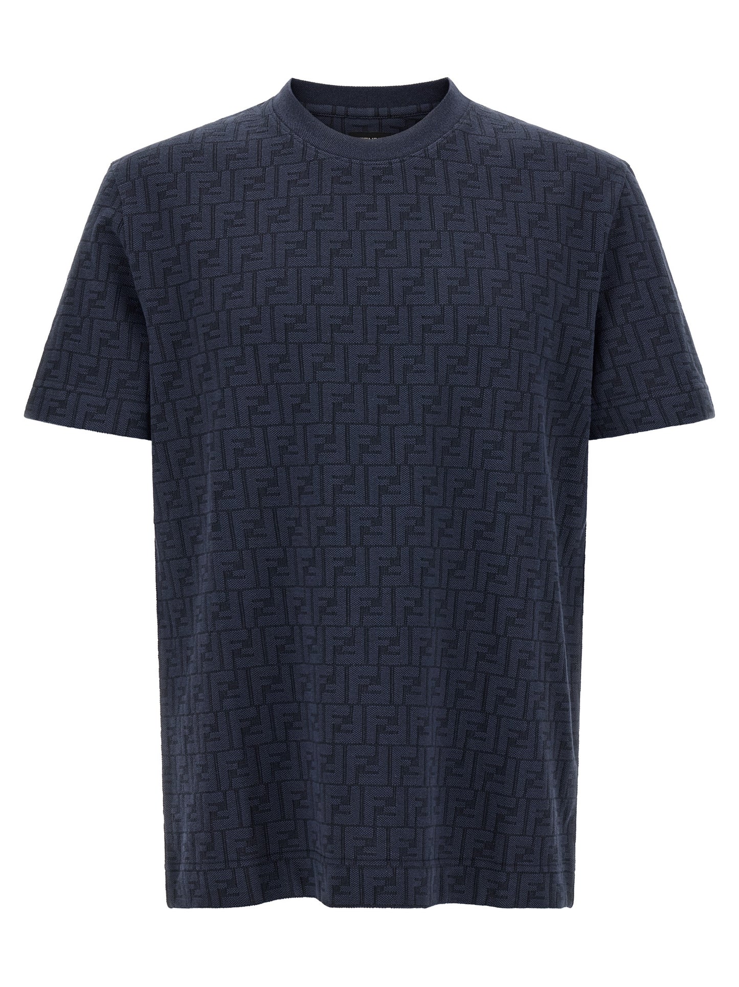 T-Shirt by Fendi for men in cotton dark-blue & patterned features an on trend silhouette, perfectly showcasing a on trend short-sleeve and crew neckline for an elevated aesthetic.