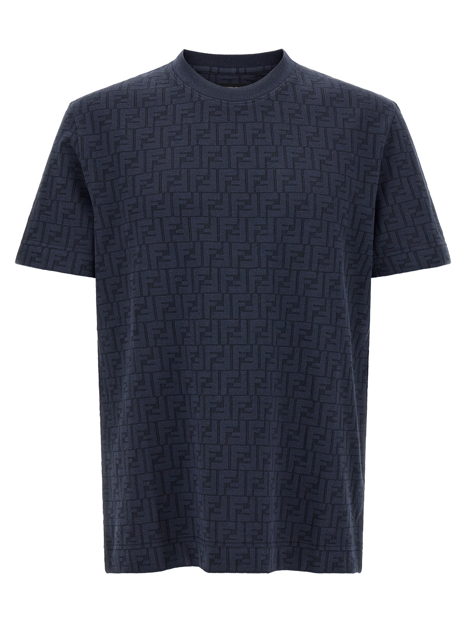 T-Shirt by Fendi for men in cotton dark-blue & patterned features an on trend silhouette, perfectly showcasing a on trend short-sleeve and crew neckline for an elevated aesthetic.