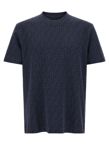 T-Shirt by Fendi for men in cotton dark-blue & patterned features an on trend silhouette, perfectly showcasing a on trend short-sleeve and crew neckline for an elevated aesthetic.