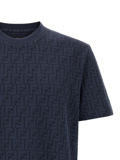 T-Shirt by Fendi for men in cotton dark-blue & patterned showcases a chic silhouette, artfully detailed with a chic and for a chic finish.