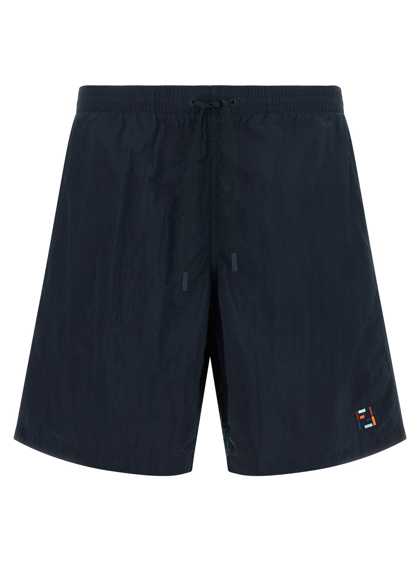 Swim Shorts by Fendi for men in polyamide dark-blue & multicolor showcases a contemporary silhouette, artfully capturing the essence of the contemporary Selleria Men's Polyamide Swim Shorts design for a sophisticated look.