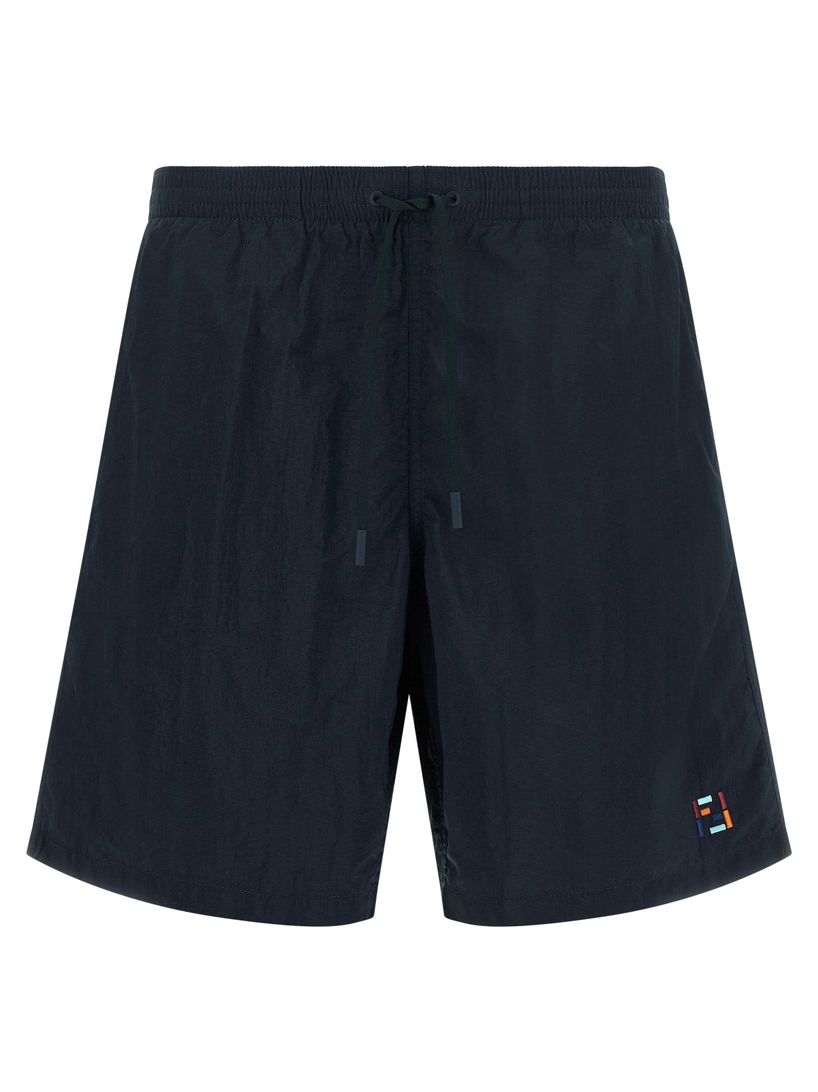Swim Shorts by Fendi for men in polyamide dark-blue & multicolor showcases a contemporary silhouette, artfully capturing the essence of the contemporary Selleria Men's Polyamide Swim Shorts design for a sophisticated look.
