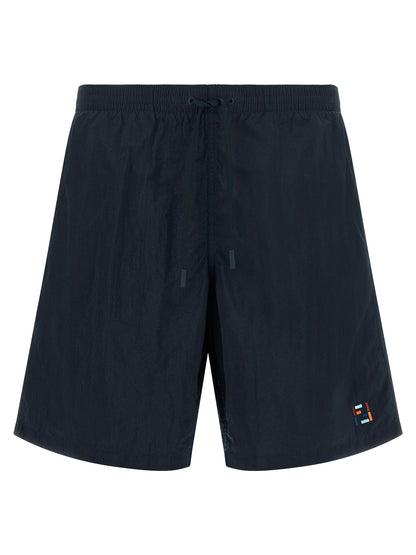 Swim Shorts by Fendi for men in polyamide dark-blue & multicolor showcases a contemporary silhouette, artfully capturing the essence of the contemporary Selleria Men's Polyamide Swim Shorts design for a sophisticated look.