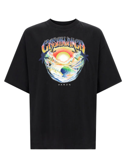 T-Shirt by Casablanca for men in organic cotton black & print features a plush silhouette, showcasing a sophisticated crew neckline and for a truly plush finish.