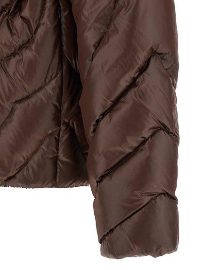 This Hooded Puffer Jacket by Casablanca for men in polyamide brown, gold, herringbone & monogram exhibits a edgy silhouette, meticulously detailed with functional hooded & insulated and a edgy for a edgy finish.