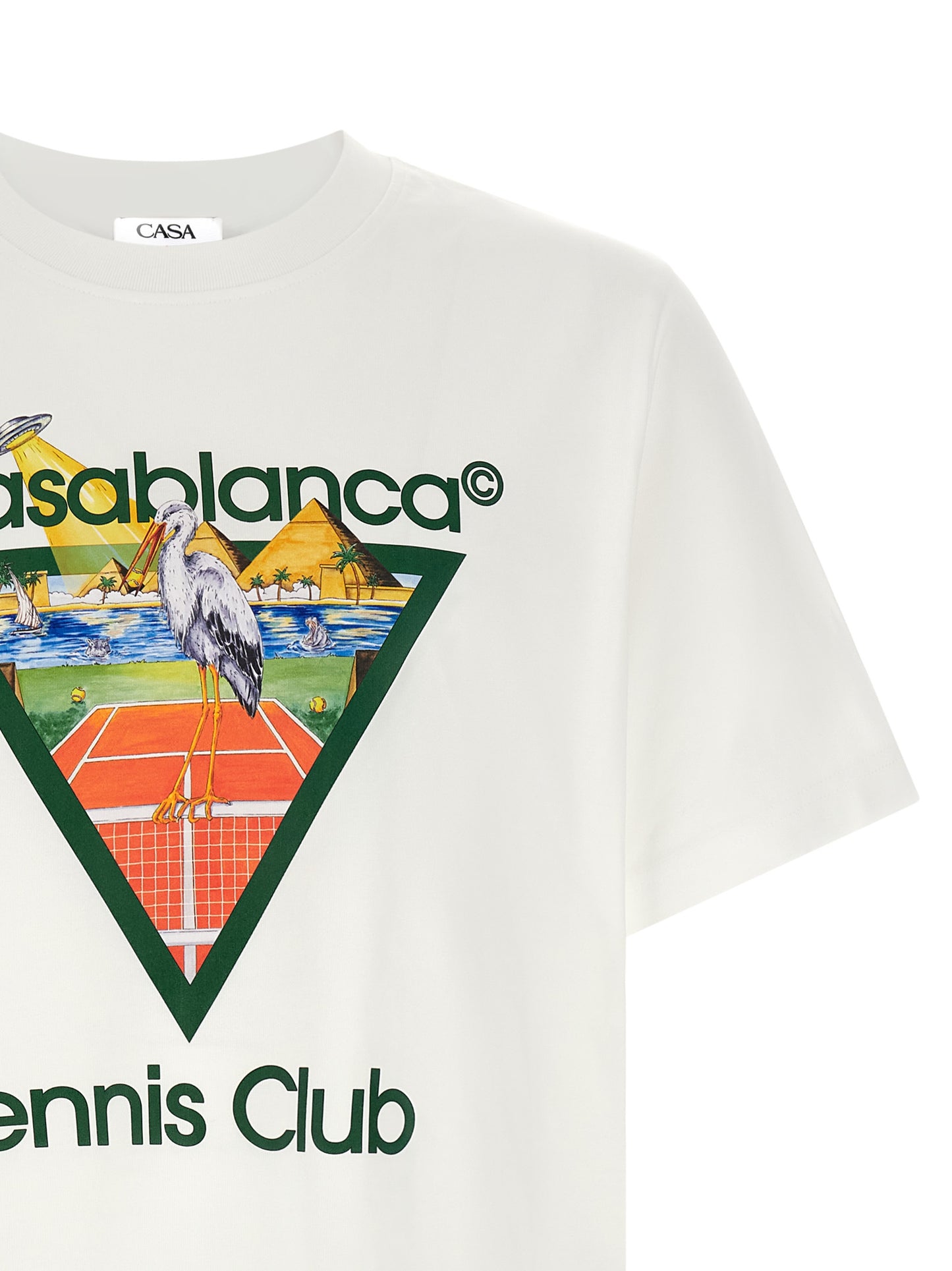 T-Shirt by Casablanca for men in organic cotton white & print showcases a dramatic silhouette, elegantly detailed with a dramatic and for a truly dramatic finish.