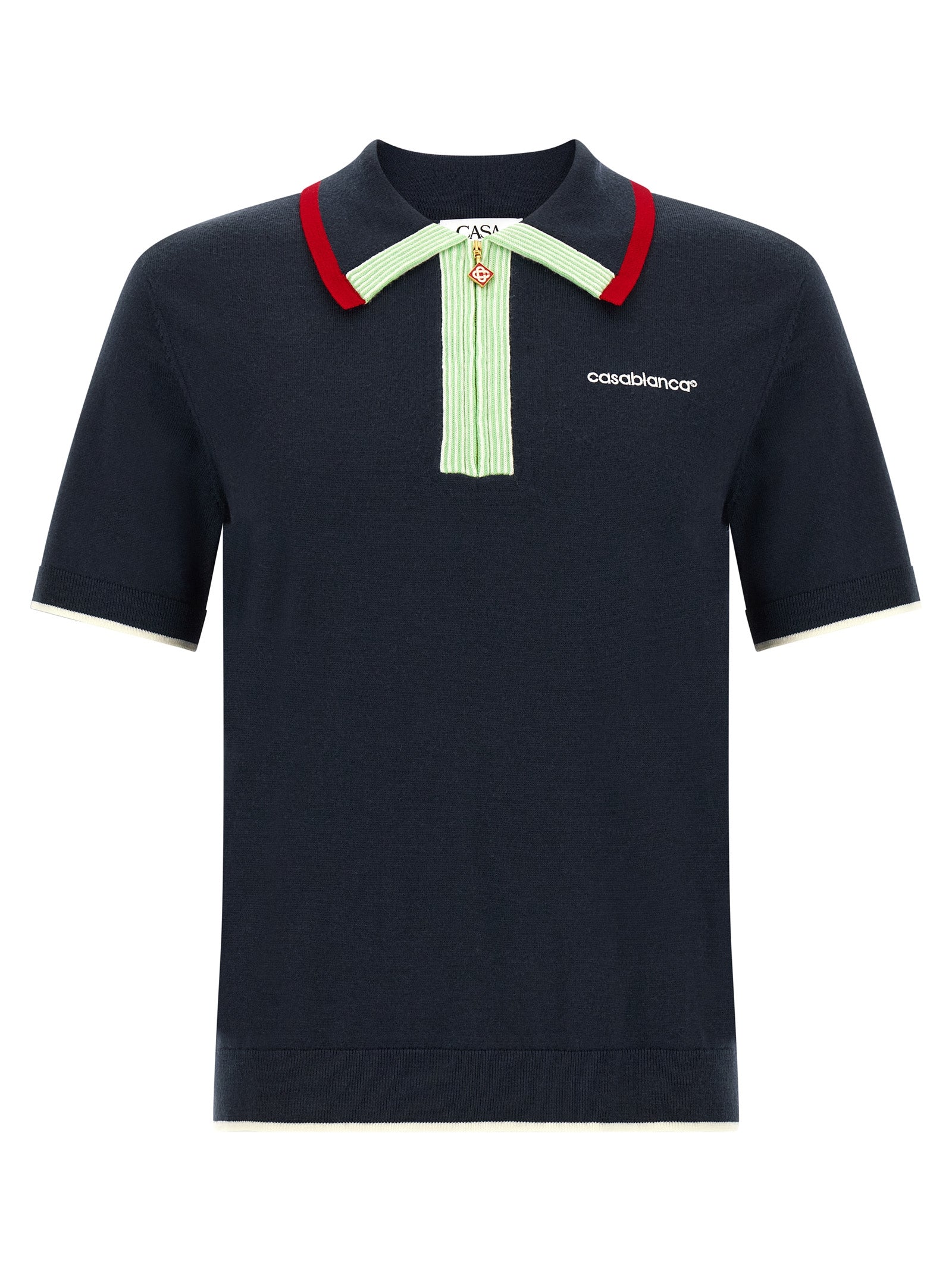 Polo Shirt by Casablanca for men in merino wool gold, green, navy, red, white & signature features a eye catching silhouette, showcasing a refined and for a eye catching finish.