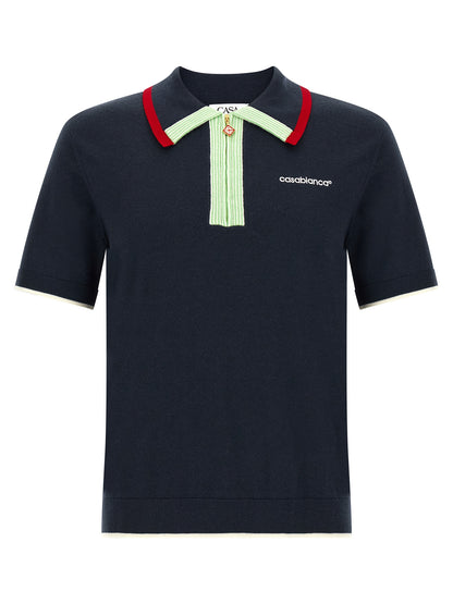 Polo Shirt by Casablanca for men in merino wool gold, green, navy, red, white & signature features a eye catching silhouette, showcasing a refined and for a eye catching finish.
