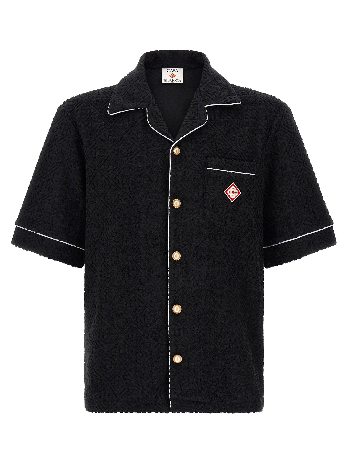 Shirt by Casablanca for men in cotton terry & polyamide black, white, patterned, jacquard & monogram, featuring a nuanced and nuanced lapel neckline for a sophisticated finish.
