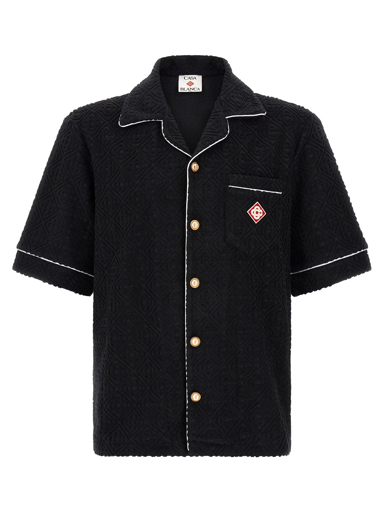 Shirt by Casablanca for men in cotton terry & polyamide black, white, patterned, jacquard & monogram, featuring a nuanced and nuanced lapel neckline for a sophisticated finish.