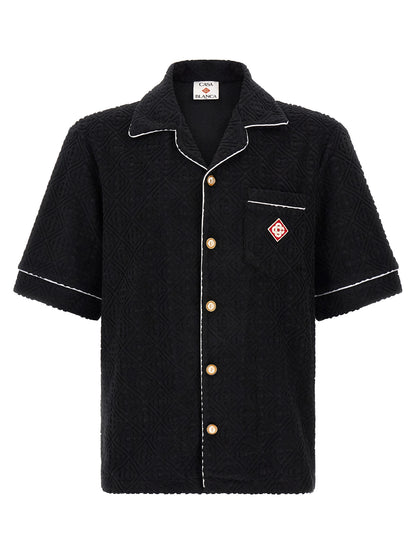 Shirt by Casablanca for men in cotton terry & polyamide black, white, patterned, jacquard & monogram, featuring a nuanced and nuanced lapel neckline for a sophisticated finish.