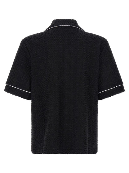Shirt by Casablanca for men in cotton terry & polyamide black, white, patterned, jacquard & monogram features an architectural silhouette with a refined and elegant lapel neckline for a architectural look.