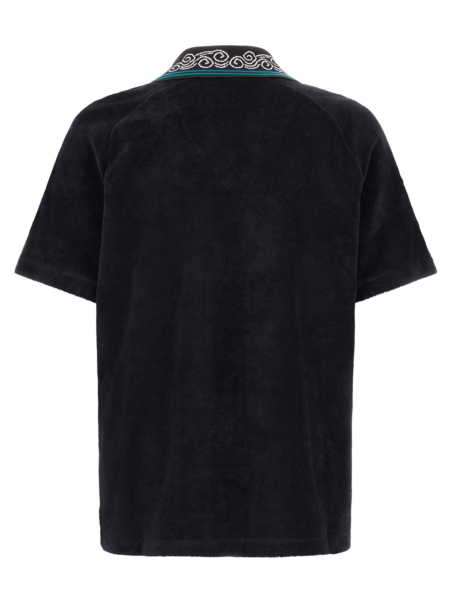 Polo Shirt by Casablanca for men in cotton terry cloth black, green & white features a eye catching silhouette, showcasing a refined v-neck neckline and for a eye catching finish.