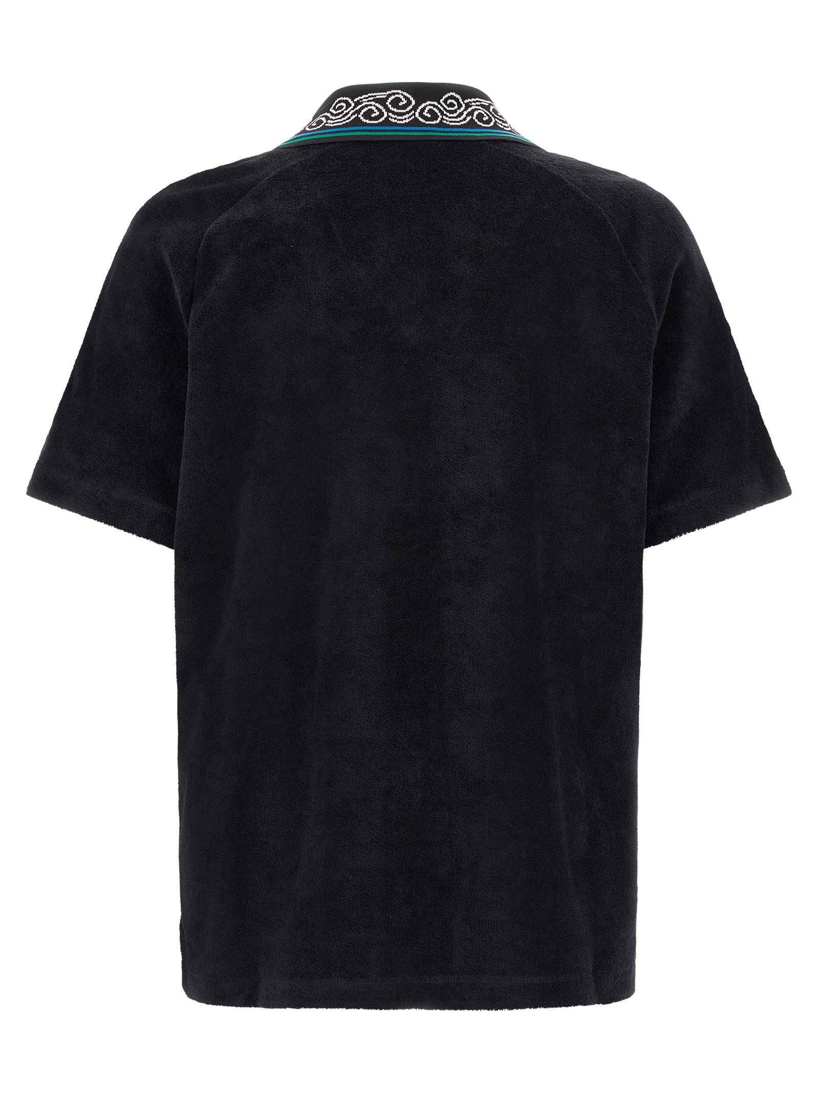 Polo Shirt by Casablanca for men in cotton terry cloth black, green & white features a eye catching silhouette, showcasing a refined v-neck neckline and for a eye catching finish.