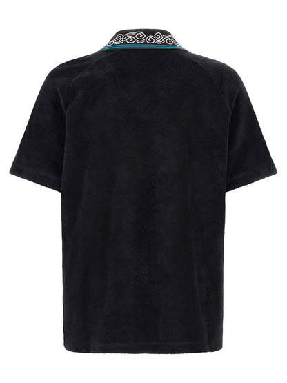 Polo Shirt by Casablanca for men in cotton terry cloth black, green & white features a eye catching silhouette, showcasing a refined v-neck neckline and for a eye catching finish.