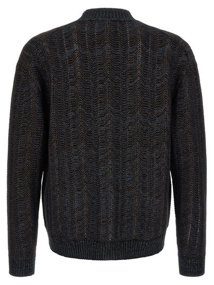 Cardigan by Missoni for men in polyester viscose wool blue features a nuanced silhouette with a refined v-neck plunging neckline and nuanced detailing for a sophisticated look.
