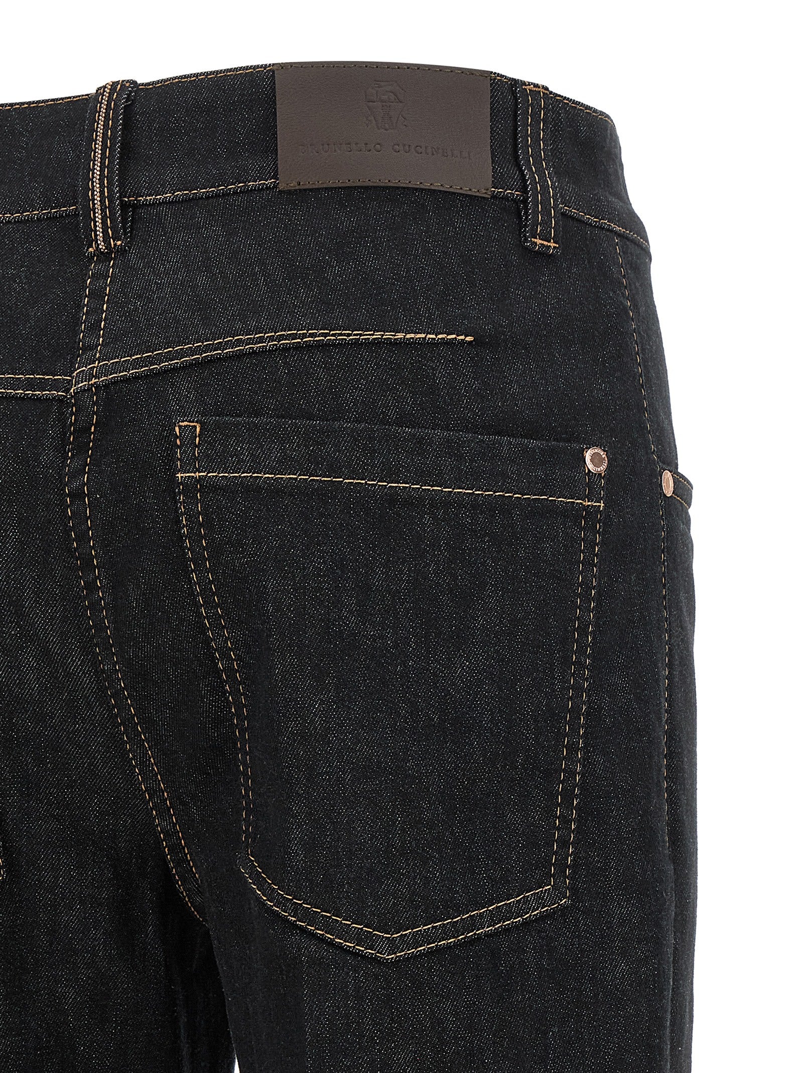 Jeans by Brunello Cucinelli for women in stretch denim cotton blue & signature features an refined tailoring silhouette, showcasing a premium flared with a high rise and long cut for a refined tailoring look.