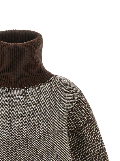 Dress by MM6 Maison Margiela for women in polyamide wool brown, cream, patterned & jacquard showcases a striking silhouette, elegantly detailed with a , refined high-neck neckline, and a striking short mini for a striking finish.