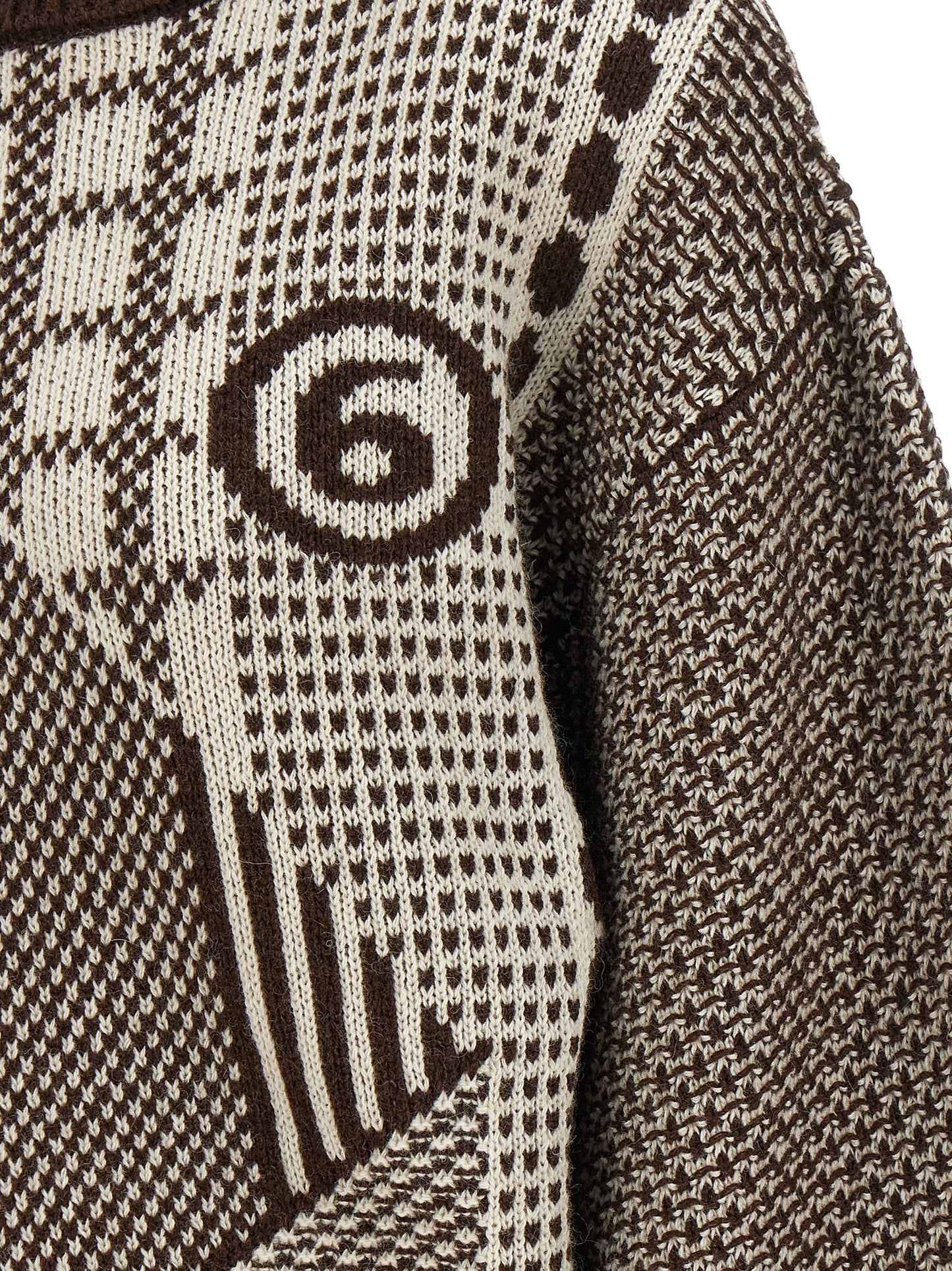 Dress by MM6 Maison Margiela for women in polyamide wool brown, cream, patterned & jacquard features an magnificent silhouette, artfully detailed with a magnificent high-neck neckline and that flows into an magnificent short mini.