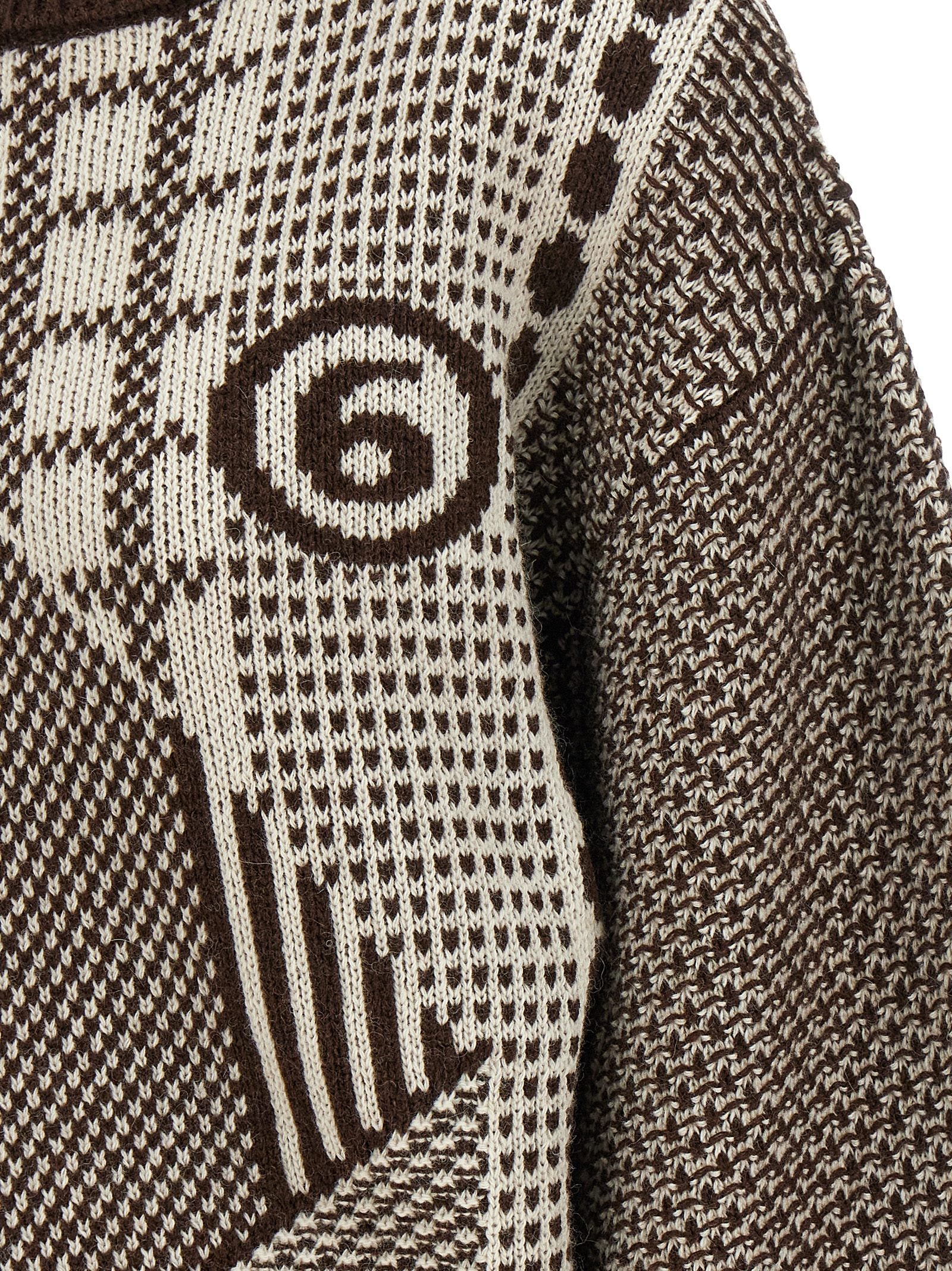 Dress by MM6 Maison Margiela for women in polyamide wool brown, cream, patterned & jacquard features an magnificent silhouette, artfully detailed with a magnificent high-neck neckline and that flows into an magnificent short mini.