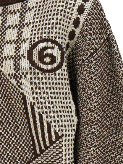 Dress by MM6 Maison Margiela for women in polyamide wool brown, cream, patterned & jacquard features an magnificent silhouette, artfully detailed with a magnificent high-neck neckline and that flows into an magnificent short mini.