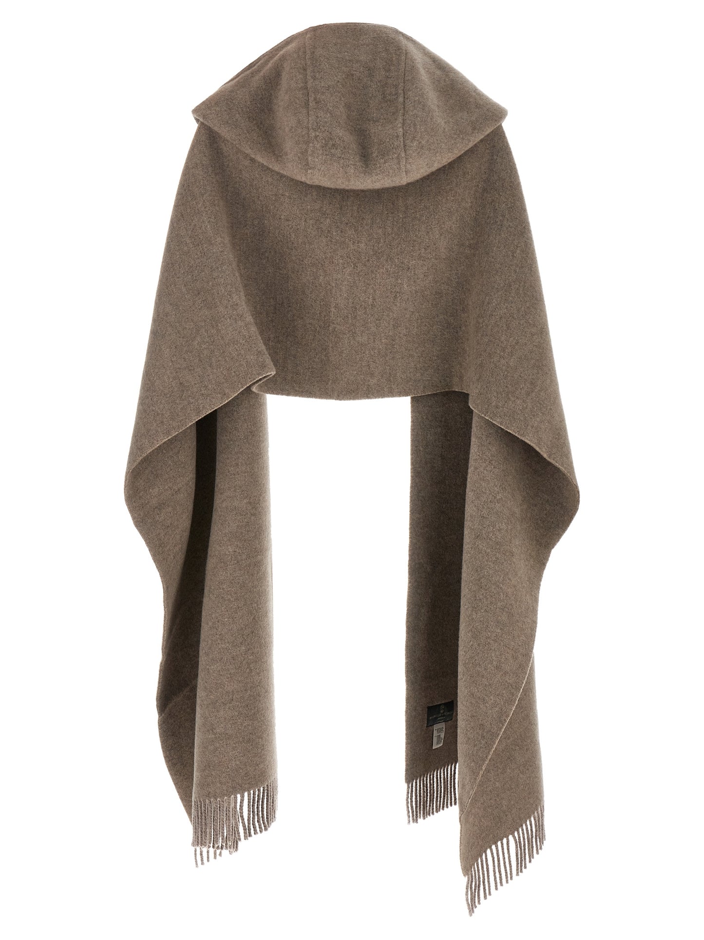 Hooded Scarf by Brunello Cucinelli for women in cashmere brown, hazelnut & signature presents a cosy silhouette, artfully capturing the sophisticated design and premium aesthetic of the Cashmere Hooded Scarf.