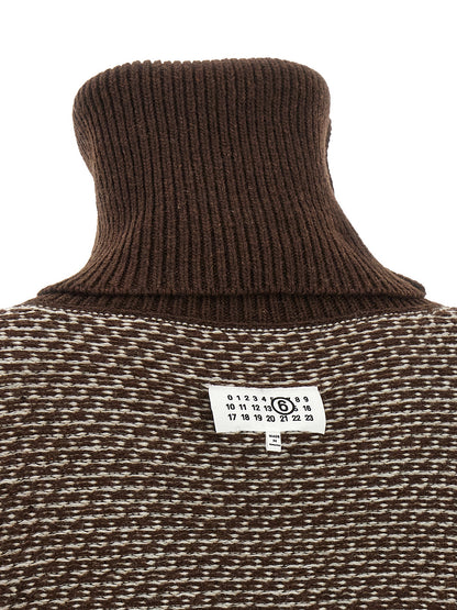 Dress by MM6 Maison Margiela for women in polyamide wool brown, cream, patterned & jacquard features an sultry silhouette defined by a and , falling to an sultry short mini for a sultry look.