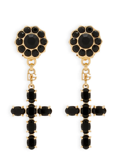 Earrings by Dolce & Gabbana for women in mohair metallized fiber & virgin wool black, gold & monogram presents a curated silhouette, artfully showcasing the curated and refined aesthetic of the Women's Gold Brass & Glass Earrings.