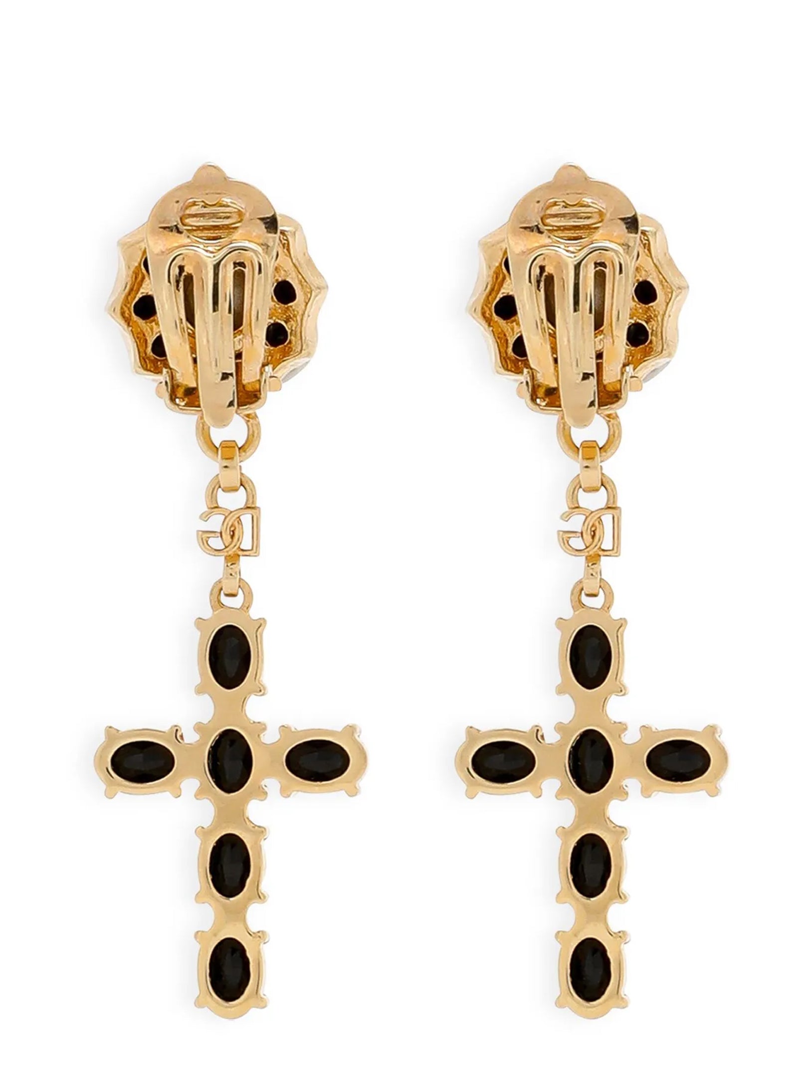 Earrings by Dolce & Gabbana for women in mohair metallized fiber & virgin wool black, gold & monogram showcases a artisanal silhouette, artfully capturing the essence of Women's Gold Brass & Glass Earrings with its exquisite .