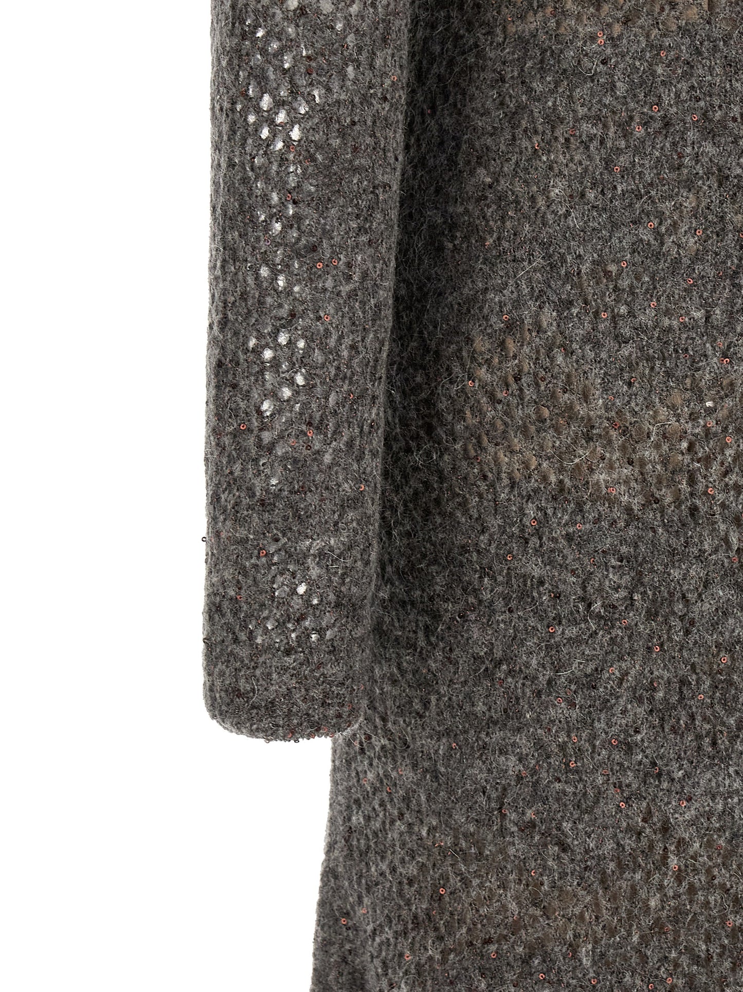 Dress by Brunello Cucinelli for women in mohair metallized fiber & virgin wool gray, transparent & floral presents a sinuous silhouette, showcasing a sophisticated and detailed with a sinuous long for a refined finish.