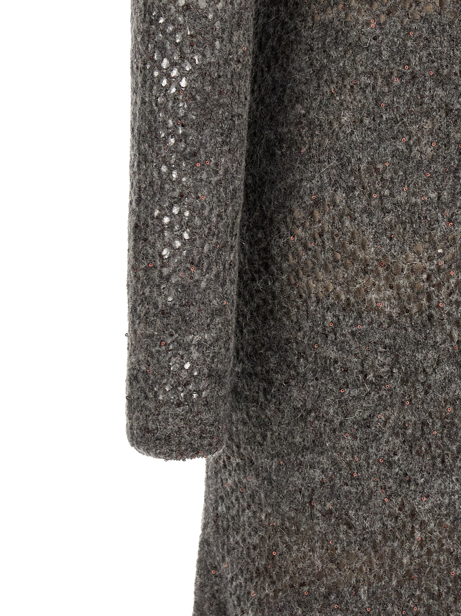 Dress by Brunello Cucinelli for women in mohair metallized fiber & virgin wool gray, transparent & floral presents a sinuous silhouette, showcasing a sophisticated and detailed with a sinuous long for a refined finish.
