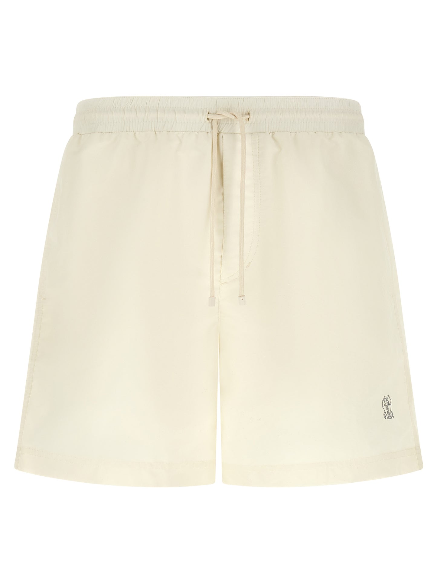 Swim Shorts by Brunello Cucinelli for men in polyester cream & white features a magnificent design, channeling the luxury vibe of Men's Polyester Swim Shorts.
