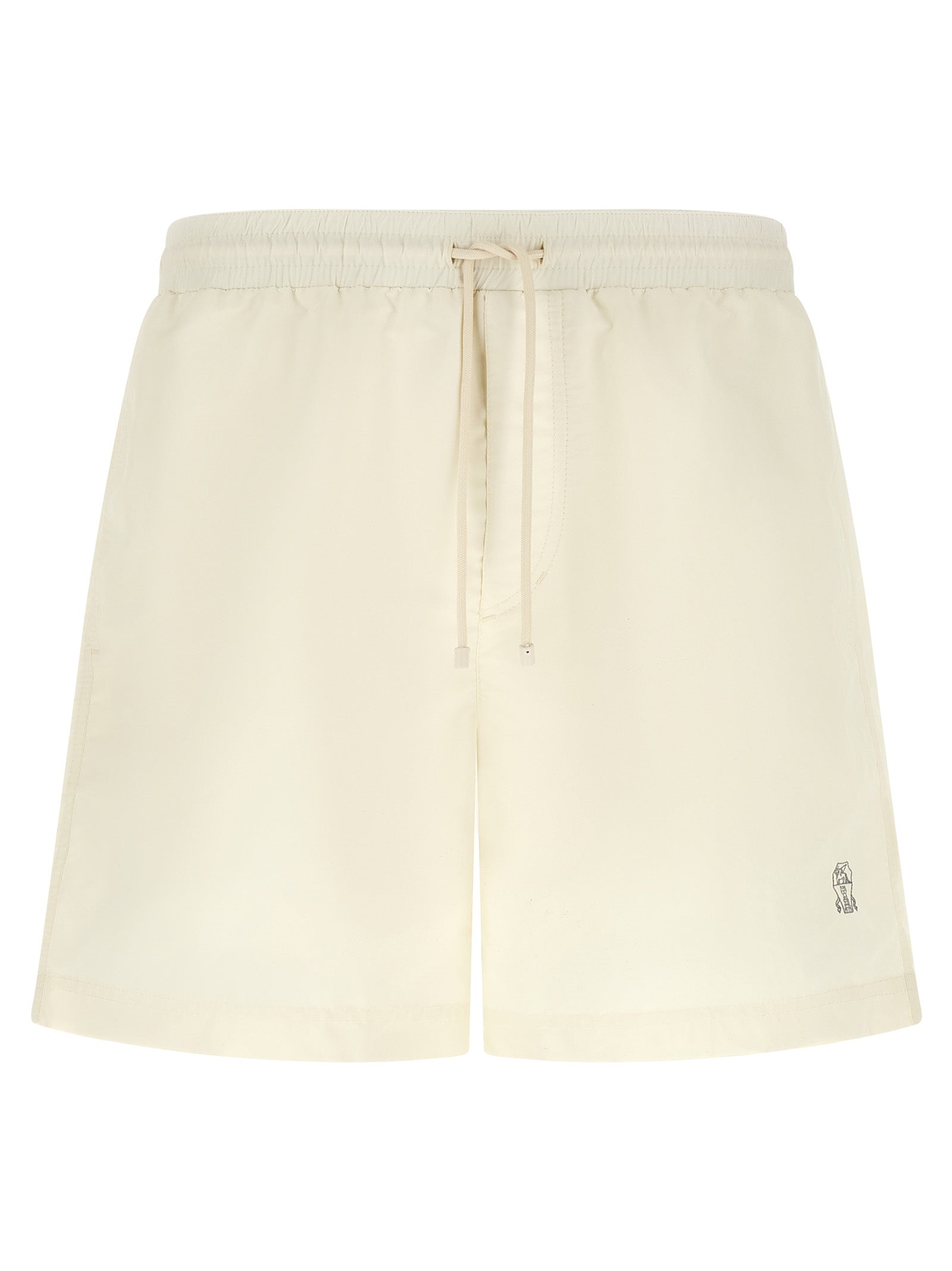 Swim Shorts by Brunello Cucinelli for men in polyester cream & white features a magnificent design, channeling the luxury vibe of Men's Polyester Swim Shorts.