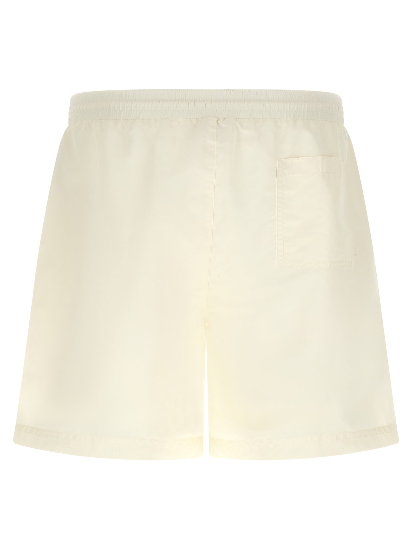 Swim Shorts by Brunello Cucinelli for men in polyester cream & white features a beach chic silhouette, showcasing the signature style of the Men's Polyester Swim Shorts.