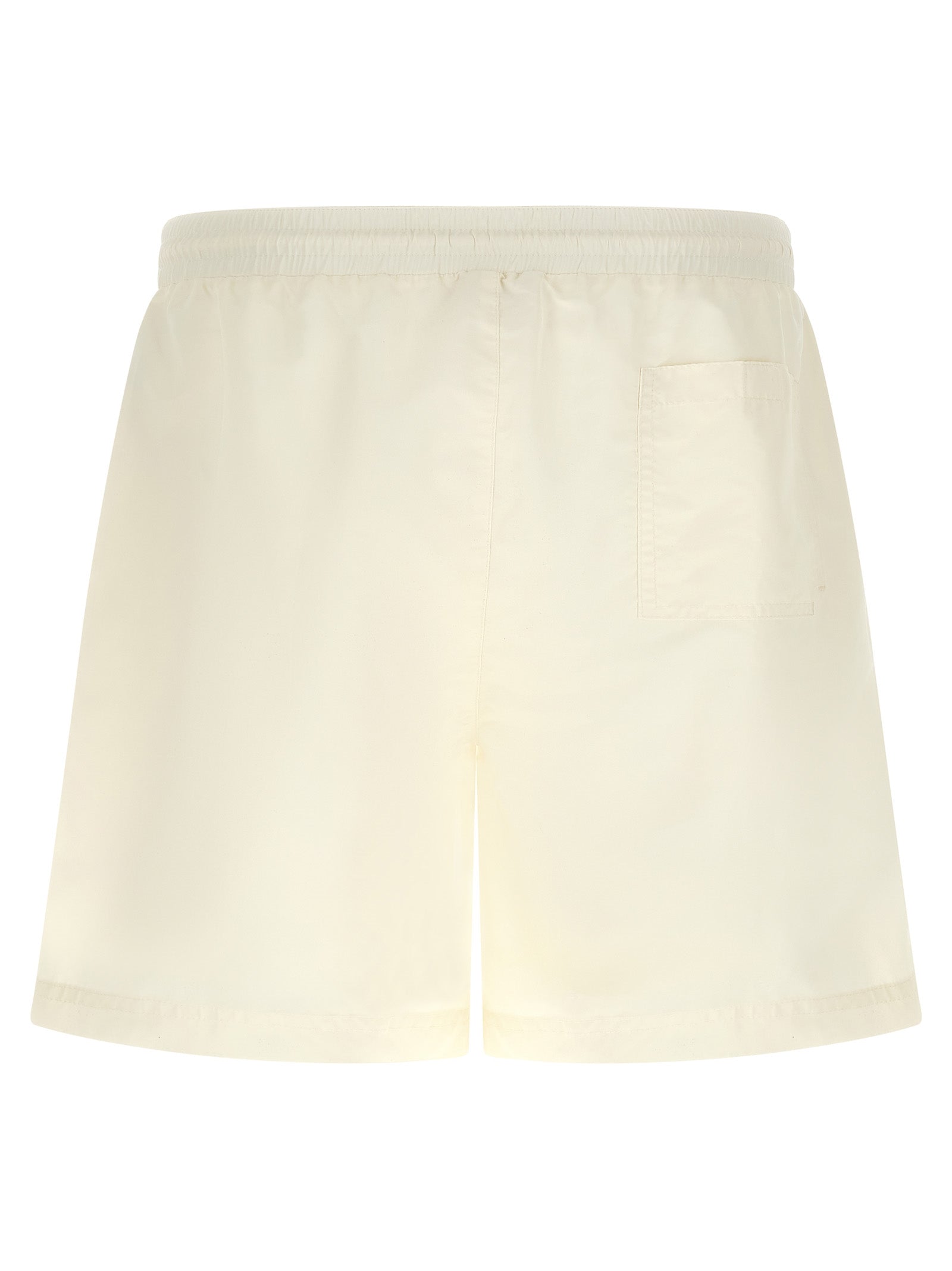 Swim Shorts by Brunello Cucinelli for men in polyester cream & white features a beach chic silhouette, showcasing the signature style of the Men's Polyester Swim Shorts.