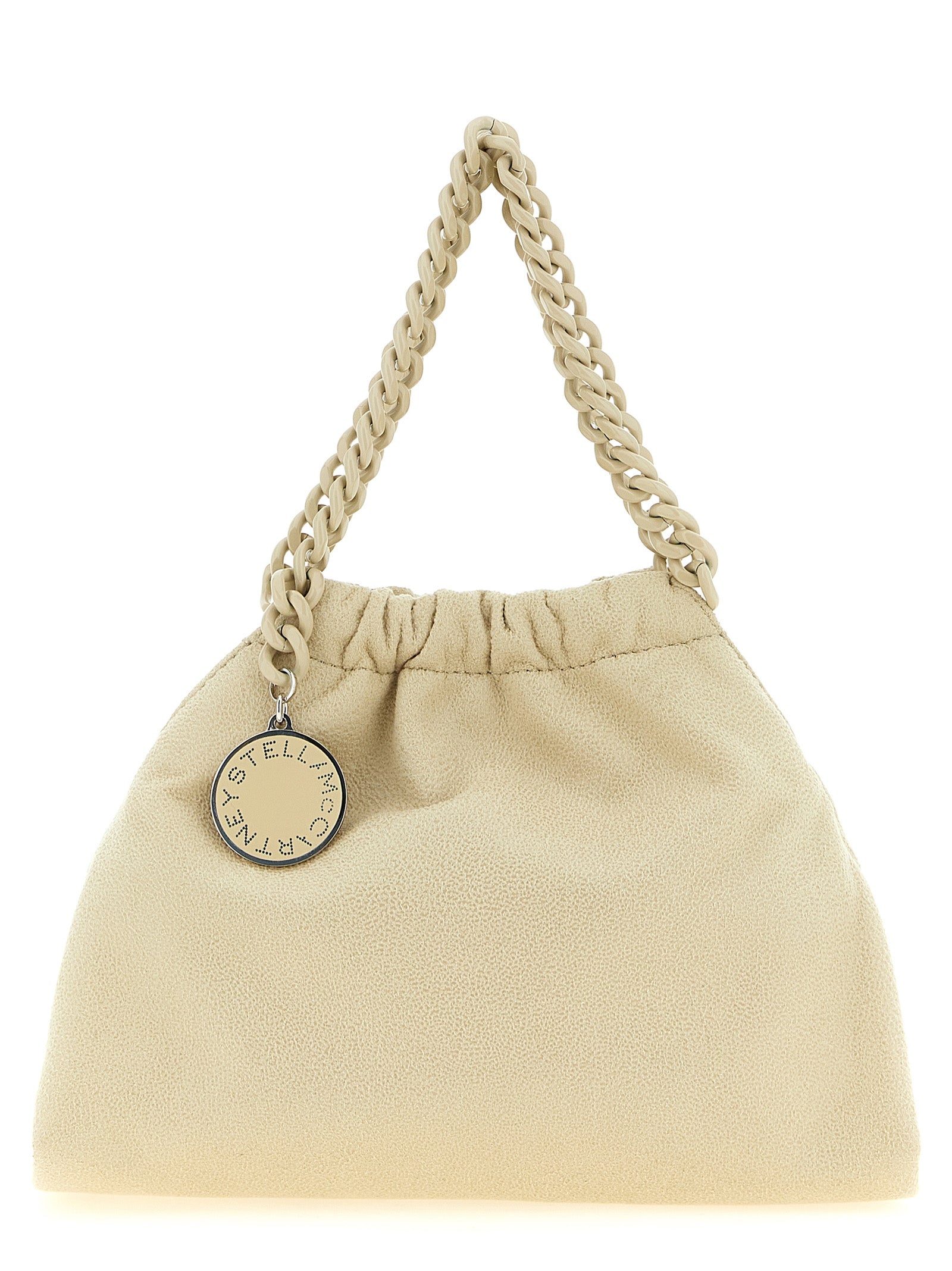 Mini Shoulder Drawstring Bag by Stella McCartney for women in polyester suede leather beige & jacquard features a effortless sophistication silhouette, secured by a drawstring & magnetic with ample and versatile shoulder-strap for a effortless sophistication finish.