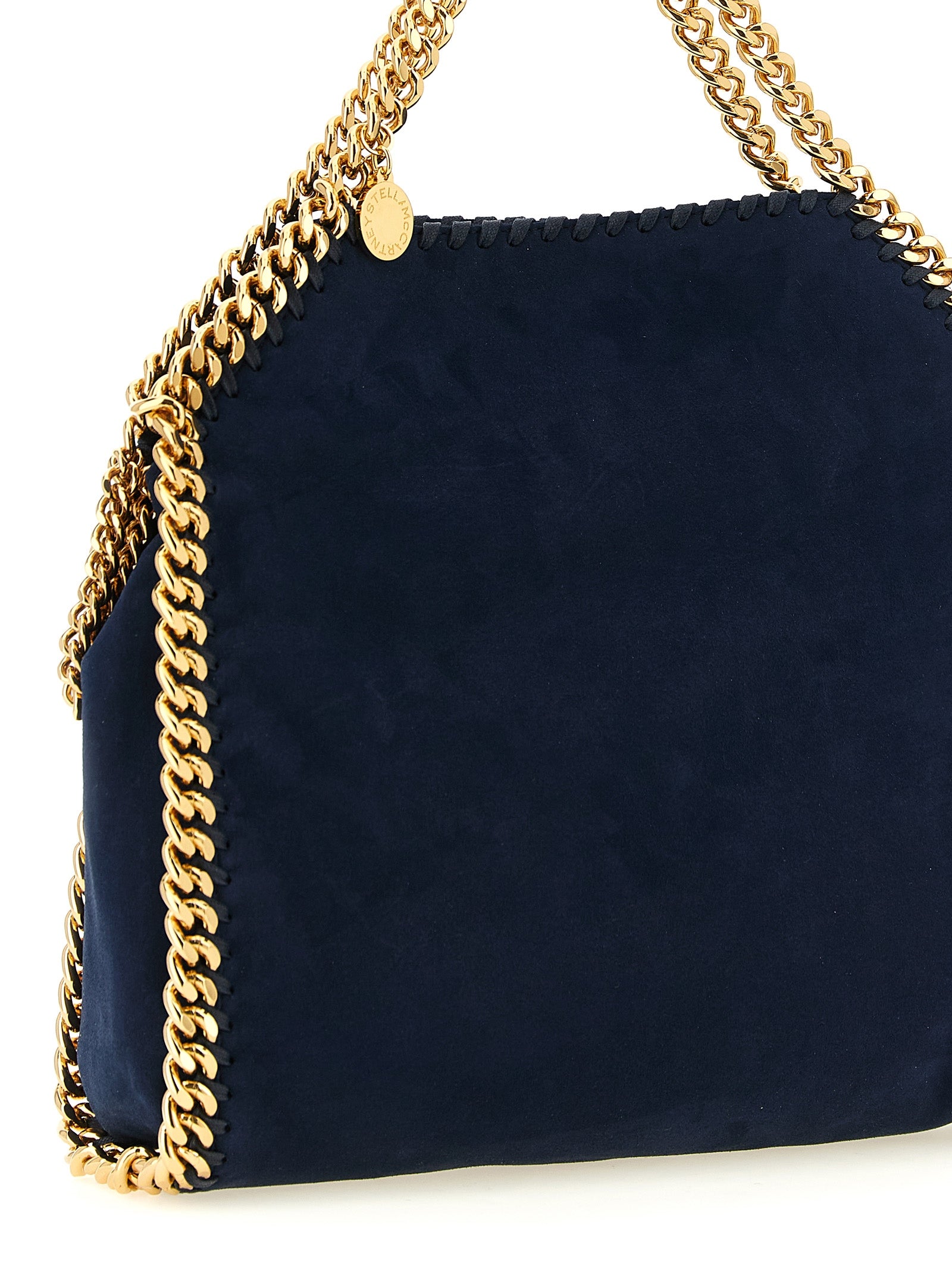 Mini Crossbody Handbag by Stella McCartney for women in polyamide suede leather blue, gold & jacquard features an versatile silhouette, showcasing a secure magnetic and versatile with versatile crossbody-strap, shoulder-strap & handle for a versatile finish.