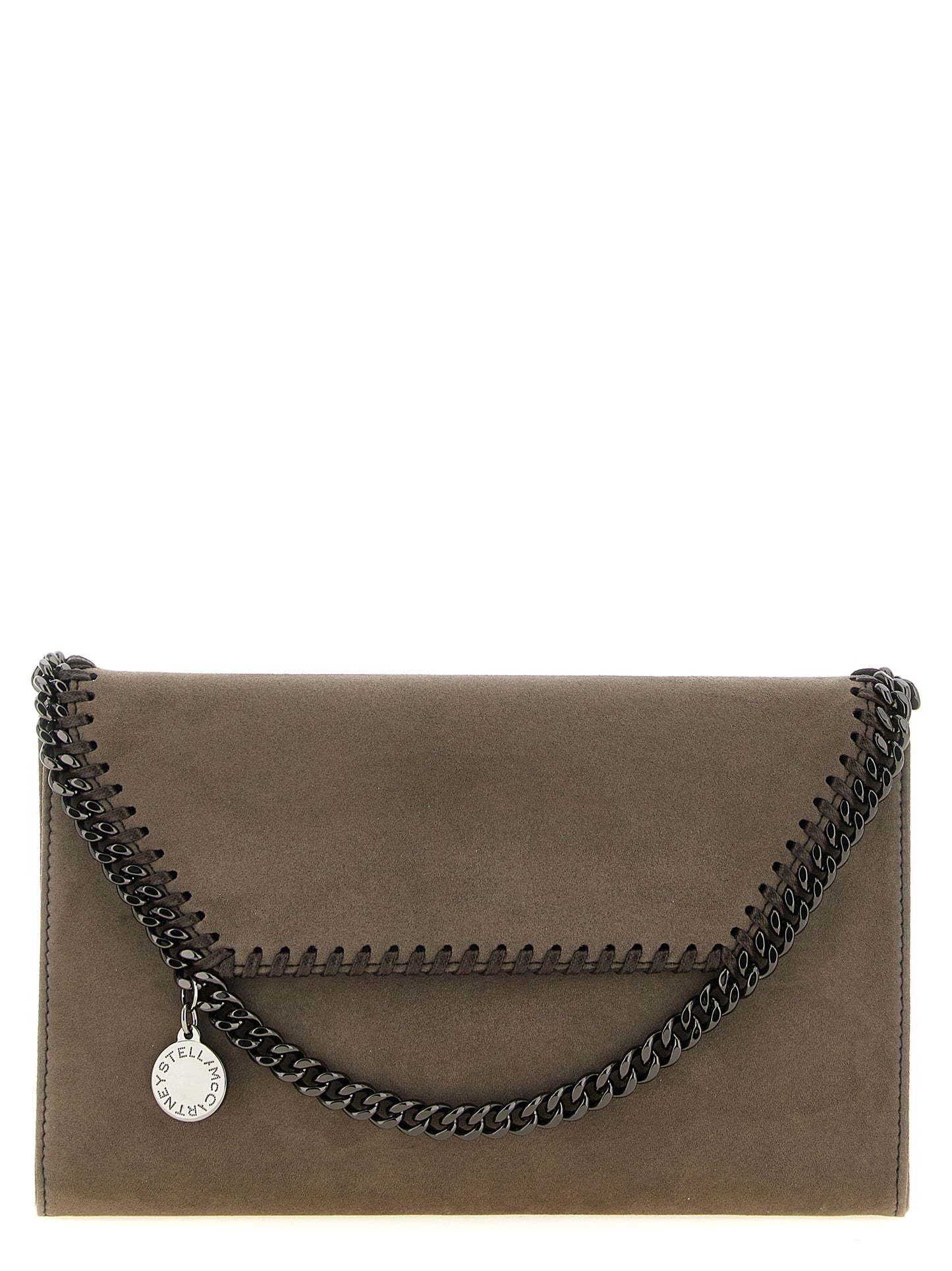 Crossbody Pouch Handbag by Stella McCartney for women in polyamide suede leather gray & patterned showcases a versatile sophistication silhouette, featuring a secure flap, magnetic & button, versatile sophistication , and versatile crossbody-strap & shoulder-strap for a versatile sophistication finish.