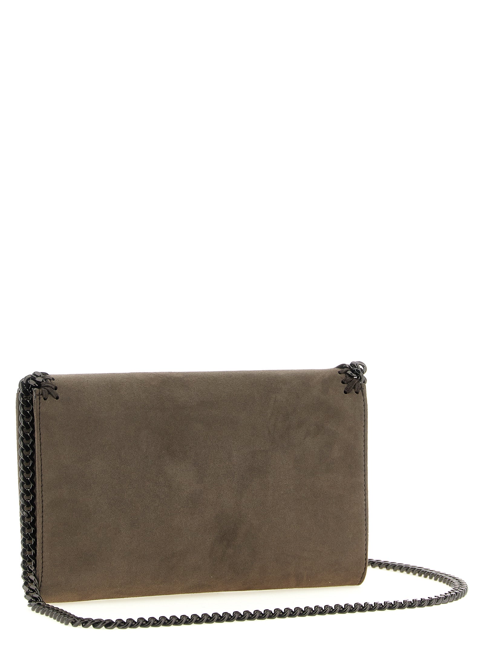 Crossbody Pouch Handbag by Stella McCartney for women in polyamide suede leather gray & patterned features a transformative elegance silhouette, showcasing a secure flap, magnetic & button, organized , and versatile crossbody-strap & shoulder-strap for a transformative elegance look.